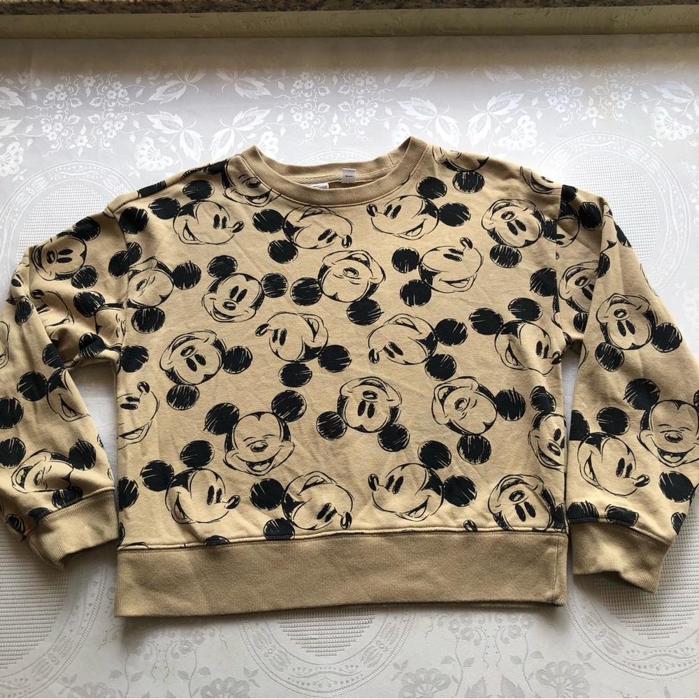 Gap Kids Disney Allover Print Mickey Mouse Tan/Black Sweatshirt Kids Size L